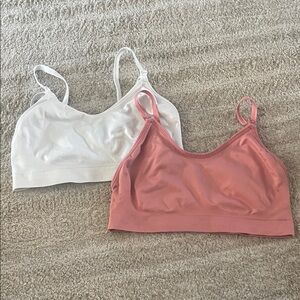 Motherhood White and Pink Unpadded Adjustable Strap Nursing Bralette Set Large